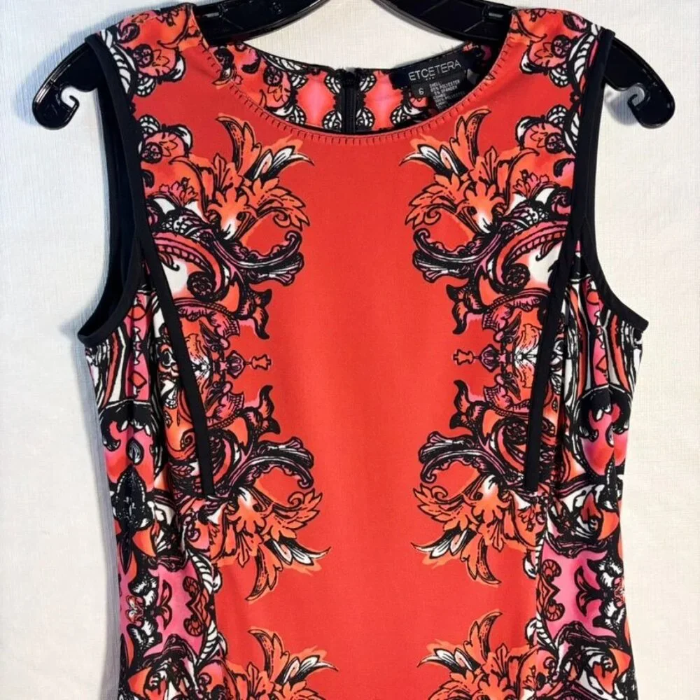 Etcetera Sleeveless Knee-Length Sheath Dress With Ornate Red & Black Floral Prin - Picture 2 of 16